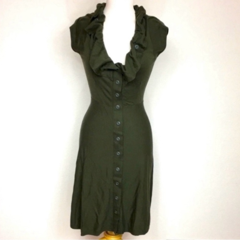 RARE Y2K Anthropologie Sparrow kindred spirit Ruffle collar Midi Dress. Size med